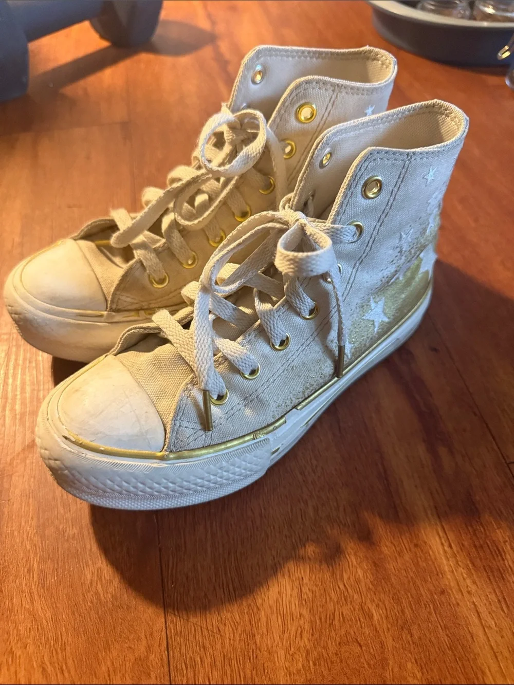Converse Chuck All Star Eva Platform High Top White Gold Star Youth 2